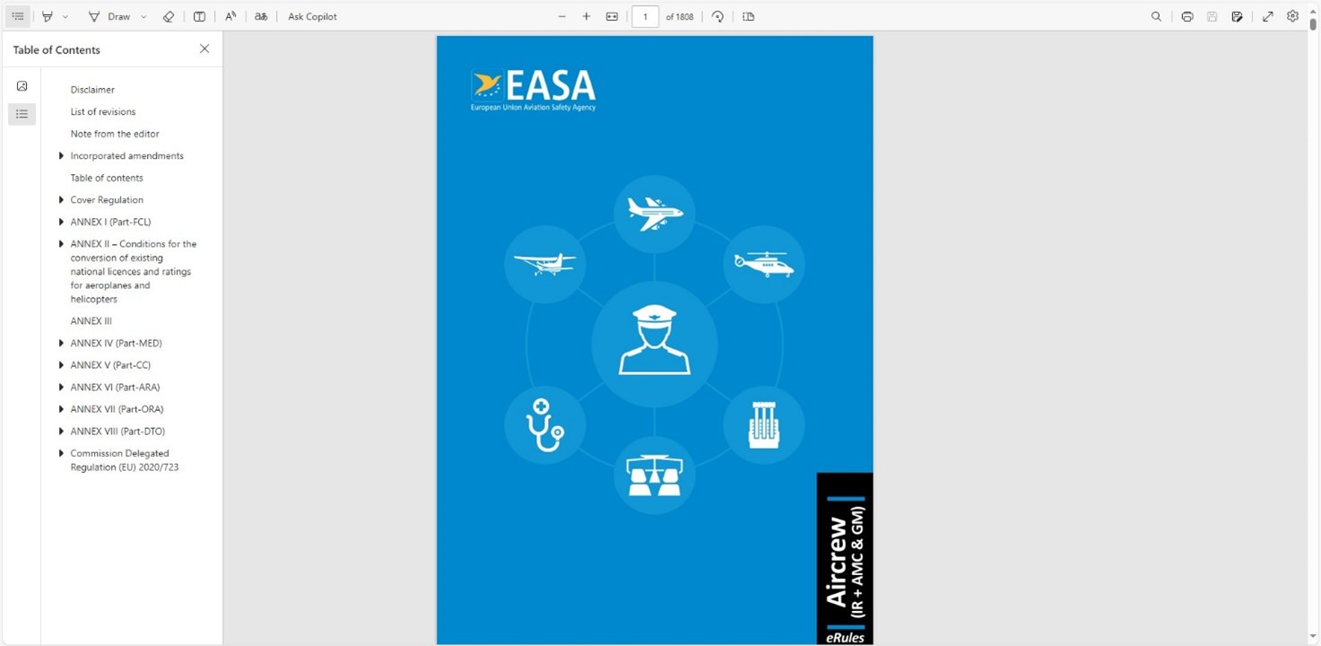 When you click on this link, your device will download a version of the Aircrew Easy Access Rules. This is easy to navigate using the menu on the left. You can find the regulations regarding Examiners in Part-FCL Subpart K